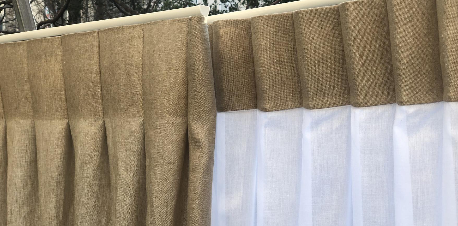 Generous and natural : back folds on rails, fabrics from Métaphores.
