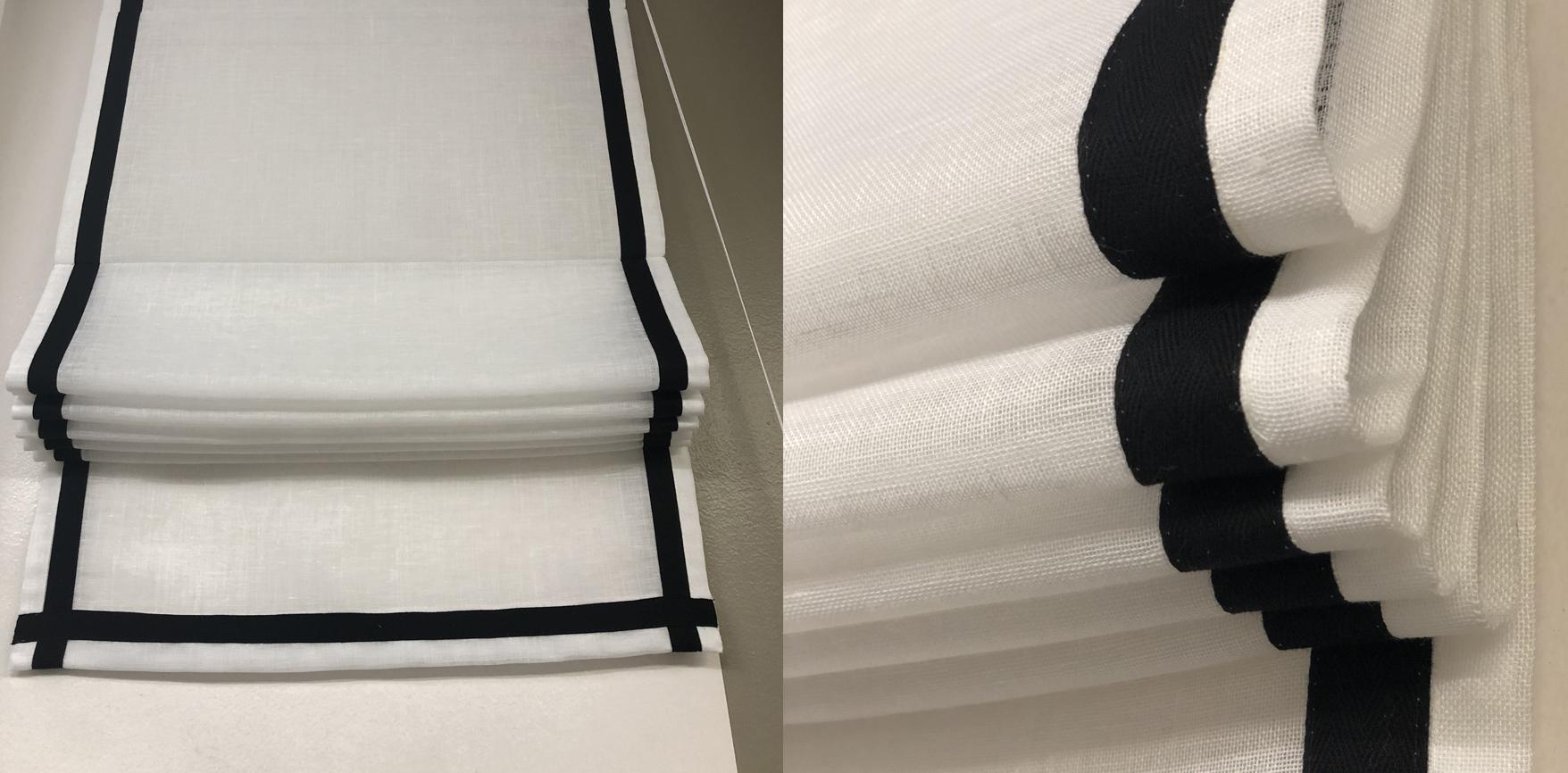Details of a linen blind, for a prototype. The advantage : application of a black piping.