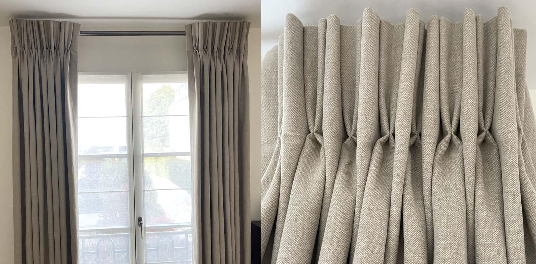 Curtains with double Flemish pleats. The advantage: handmade rings at the back for a perfect fit.
